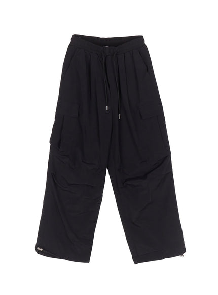 cargo-wide-leg-windbreaker-pants-iy502 / Black