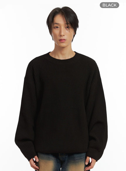 mens-basic-crew-neck-knit-sweater-io402 / Black