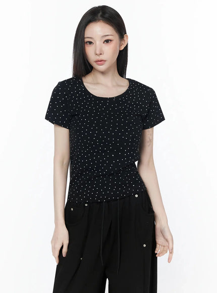 polka-dot-round-neck-tee-iu512 / Black