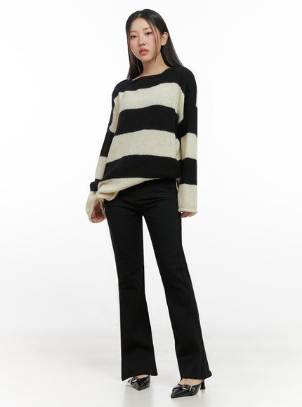 oversize-stripe-wool-sweater-in415 / Black