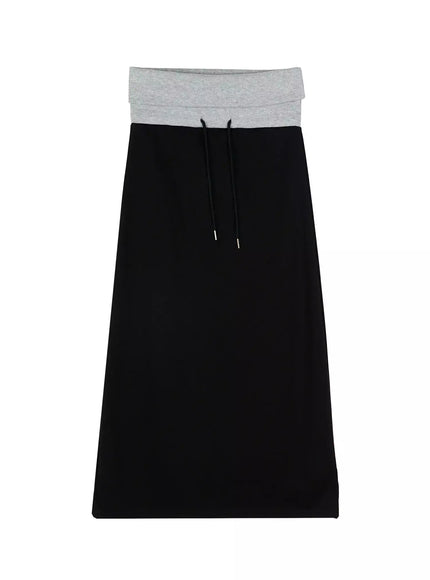 casual-foldover-maxi-skirt-iu509 / Black