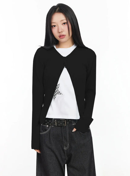 ribbed-round-neck-cardigan-ca513 / Black