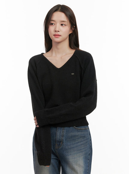 comfort-v-neck-crop-sweater-ij510 / Black