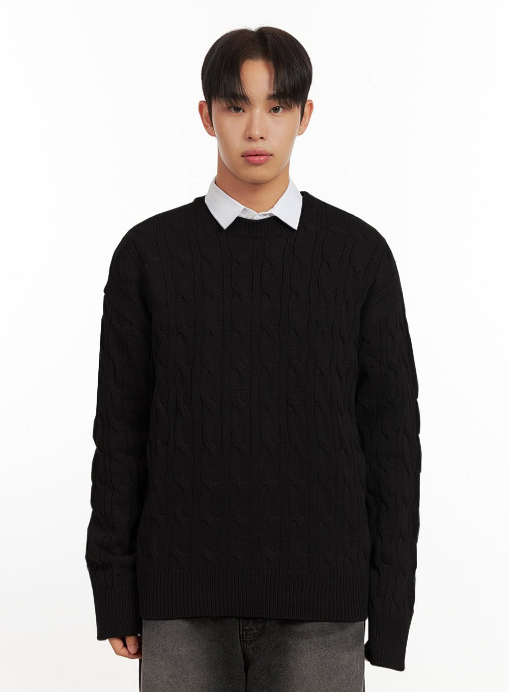 mens-oversized-cable-knit-sweater-id406 / Black