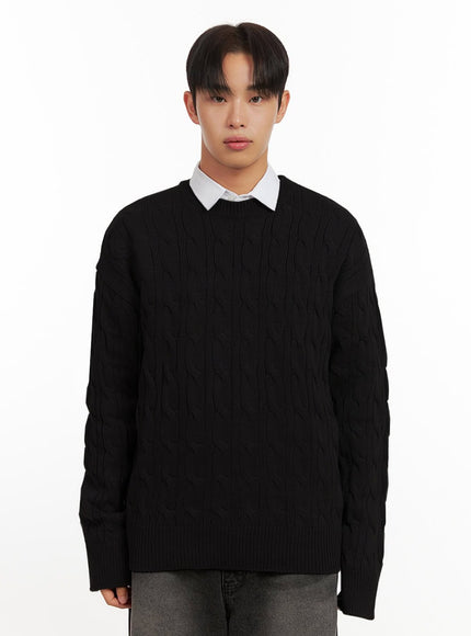 mens-oversized-cable-knit-sweater-id406 / Black