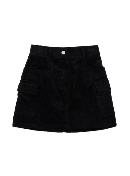 corduroy-cargo-mini-skirt-ij510 / Black