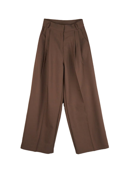 classic-pintuck-wide-fit-slacks-ij527 / Brown