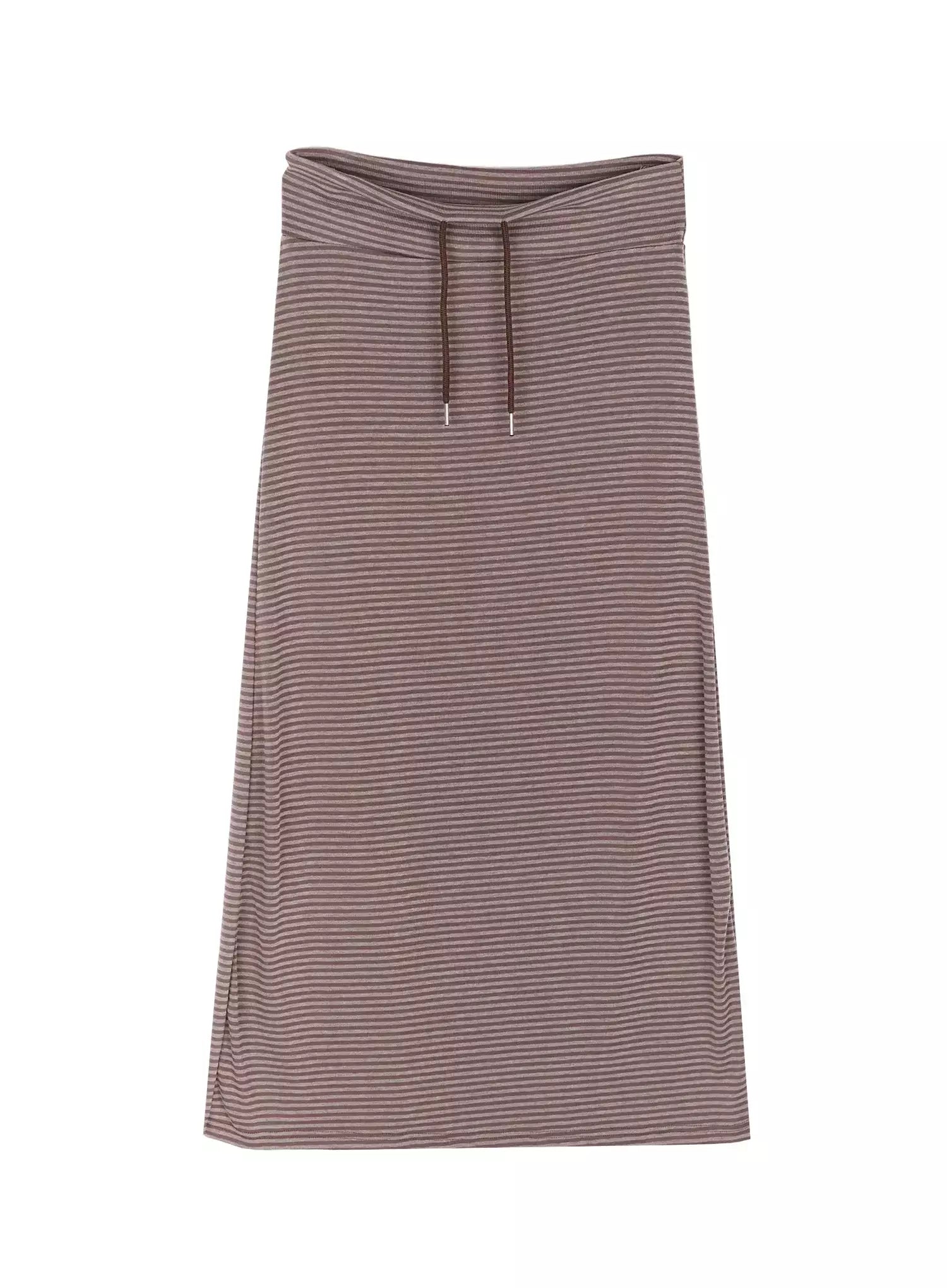 striped-drawstring-maxi-skirt-iu522 / Brown