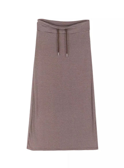 striped-drawstring-maxi-skirt-iu522 / Brown