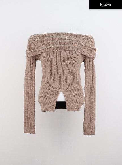 off-shoulder-rib-sweater-io320 / Brown