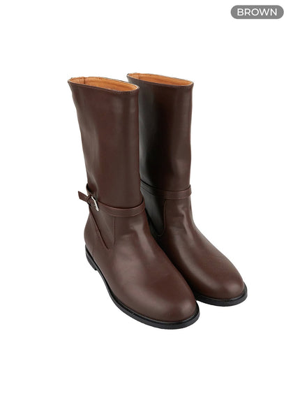 buckle-faux-leather-boots-il409 / Brown