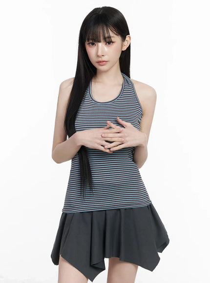 striped-halter-neck-tank-top-iy511 / Brown