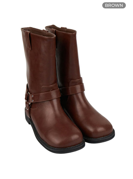 stud-faux-leather-strap-boots-ig405 / Brown