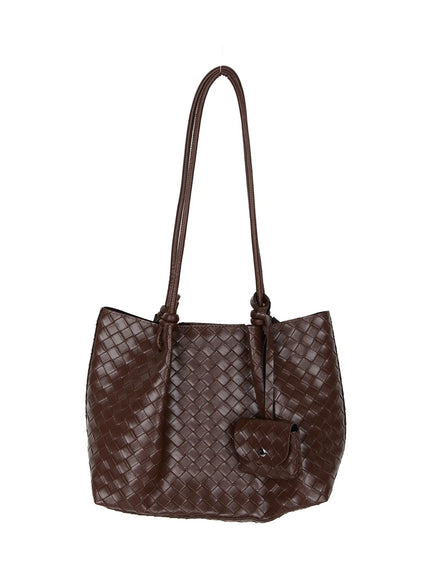 woven-leather-shoulder-bag-and-pouch-set-iu519 / Brown