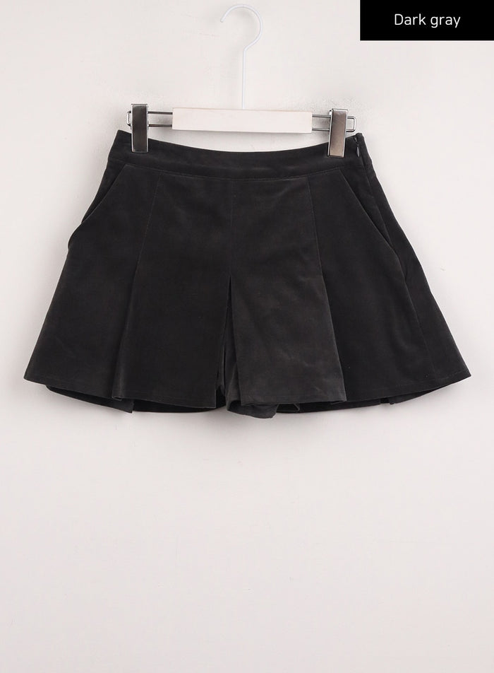 mid-waist-solid-pleated-mini-skirt-ij411 / Dark gray
