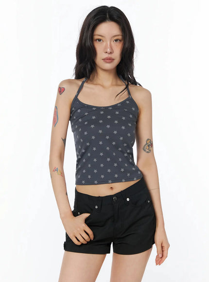 star-print-halter-sleeveless-top-iu509 / Dark gray
