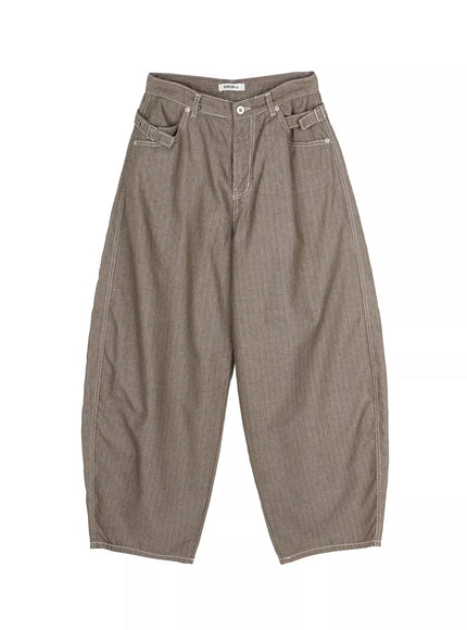 casual-baggy-stripe-pants-iu518 / Dark green