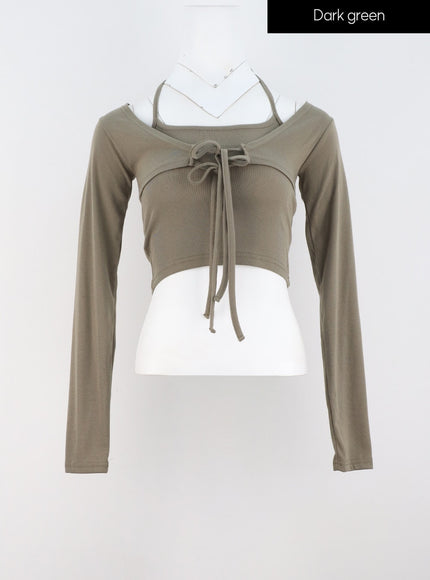 halter-neck-top-and-bolero-set-is322 / Dark green