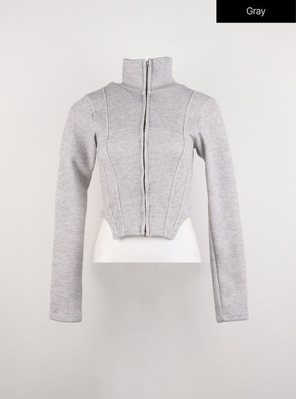 slim-fit-zip-up-knit-top-id306 / Gray
