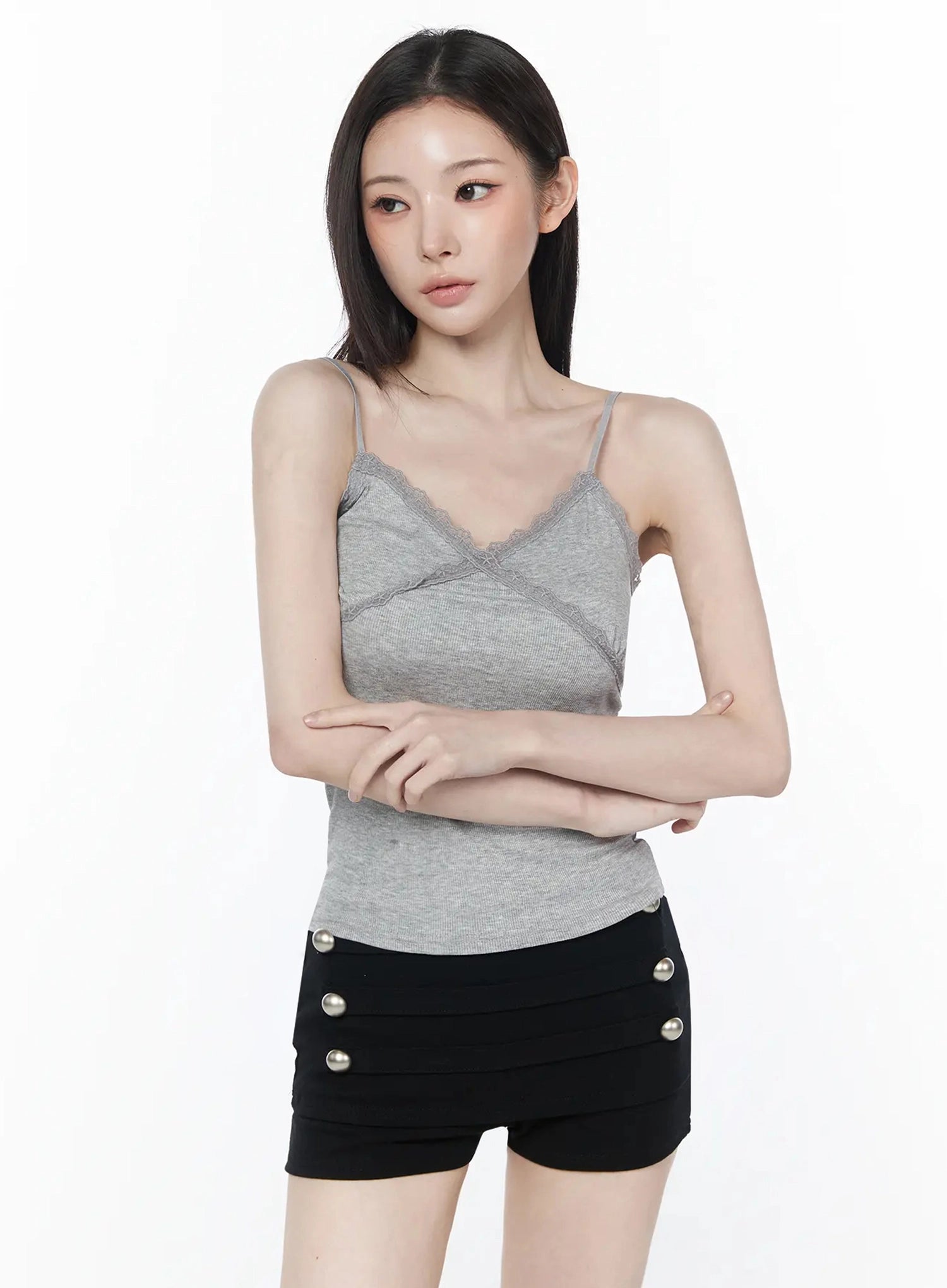lace-trim-cami-iu512 / Gray
