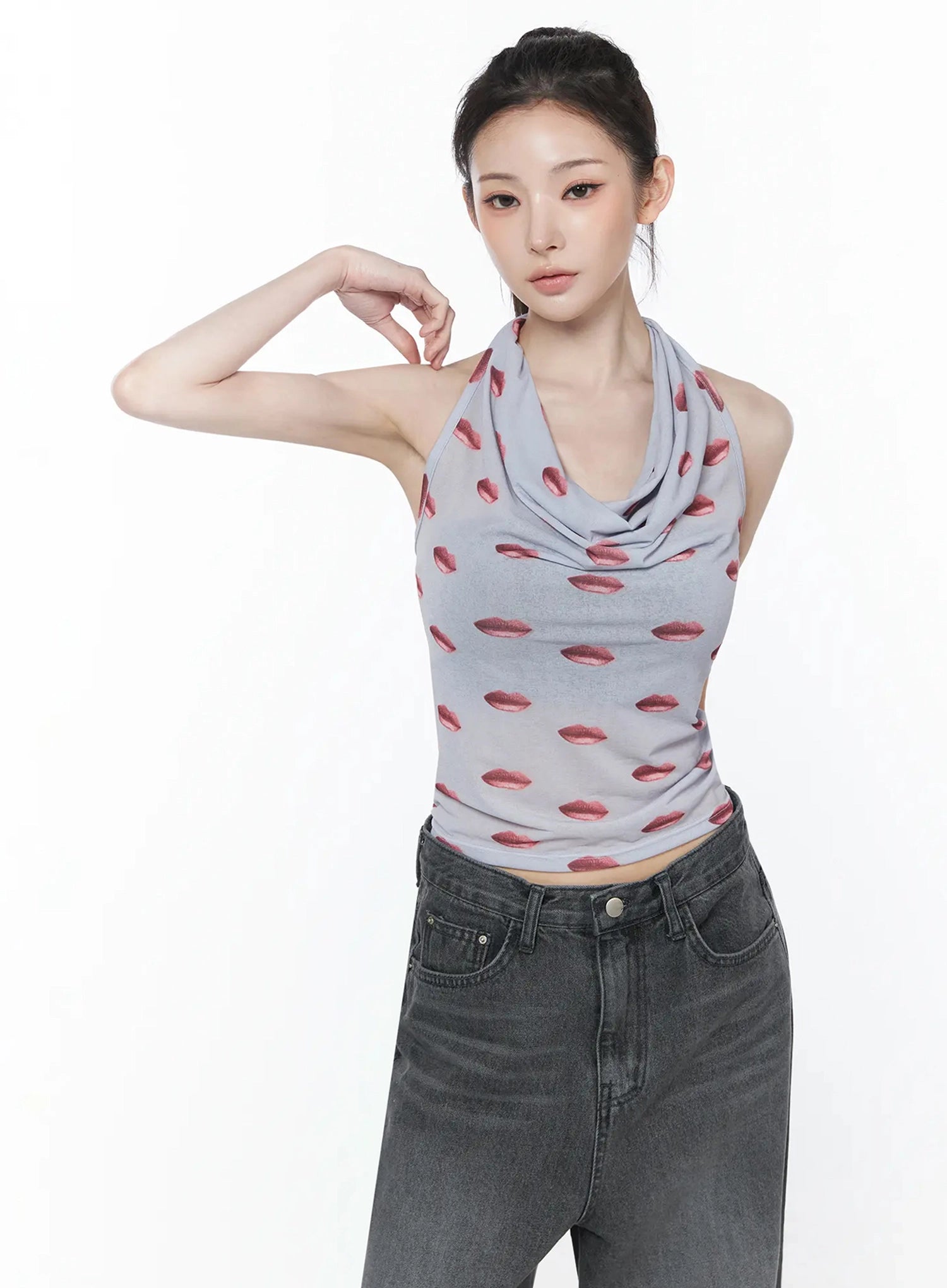 kiss-draped-halter-top-iu512 / Gray