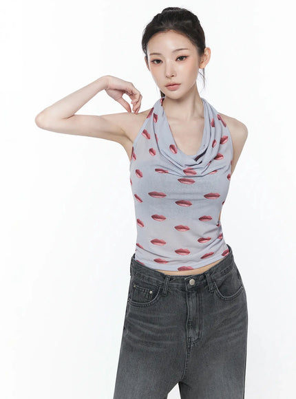kiss-draped-halter-top-iu512 / Gray