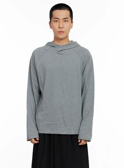 mens-striped-long-sleeve-hoodie-is502 / Gray