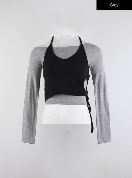 layered-halter-crop-tee-id315 / Gray