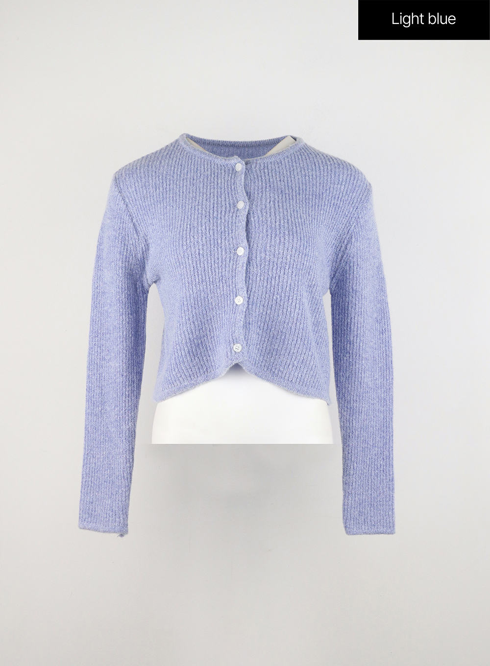 round-neck-ribbed-knit-cardigan-in328 / Light blue