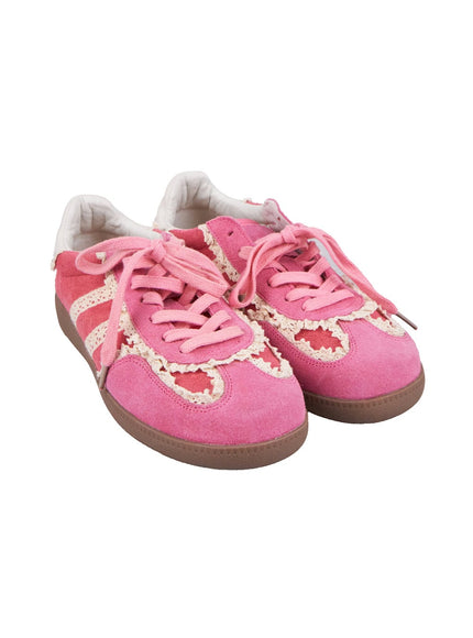 lace-trim-striped-sneakers-ij503 / Pink