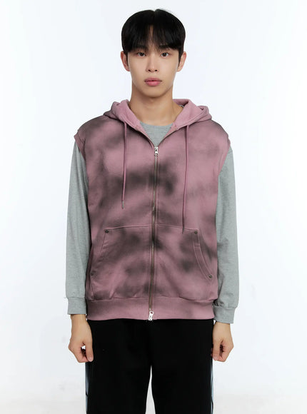 mens-grunge-tie-dye-sleeveless-hoodie-ig515 / Pink