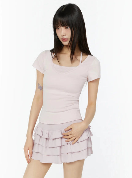 trendy-dot-layered-top-iu518 / Pink