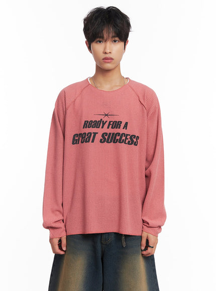 mens-ribbed-graphic-raglan-sweatshirt-iy508 / Pink