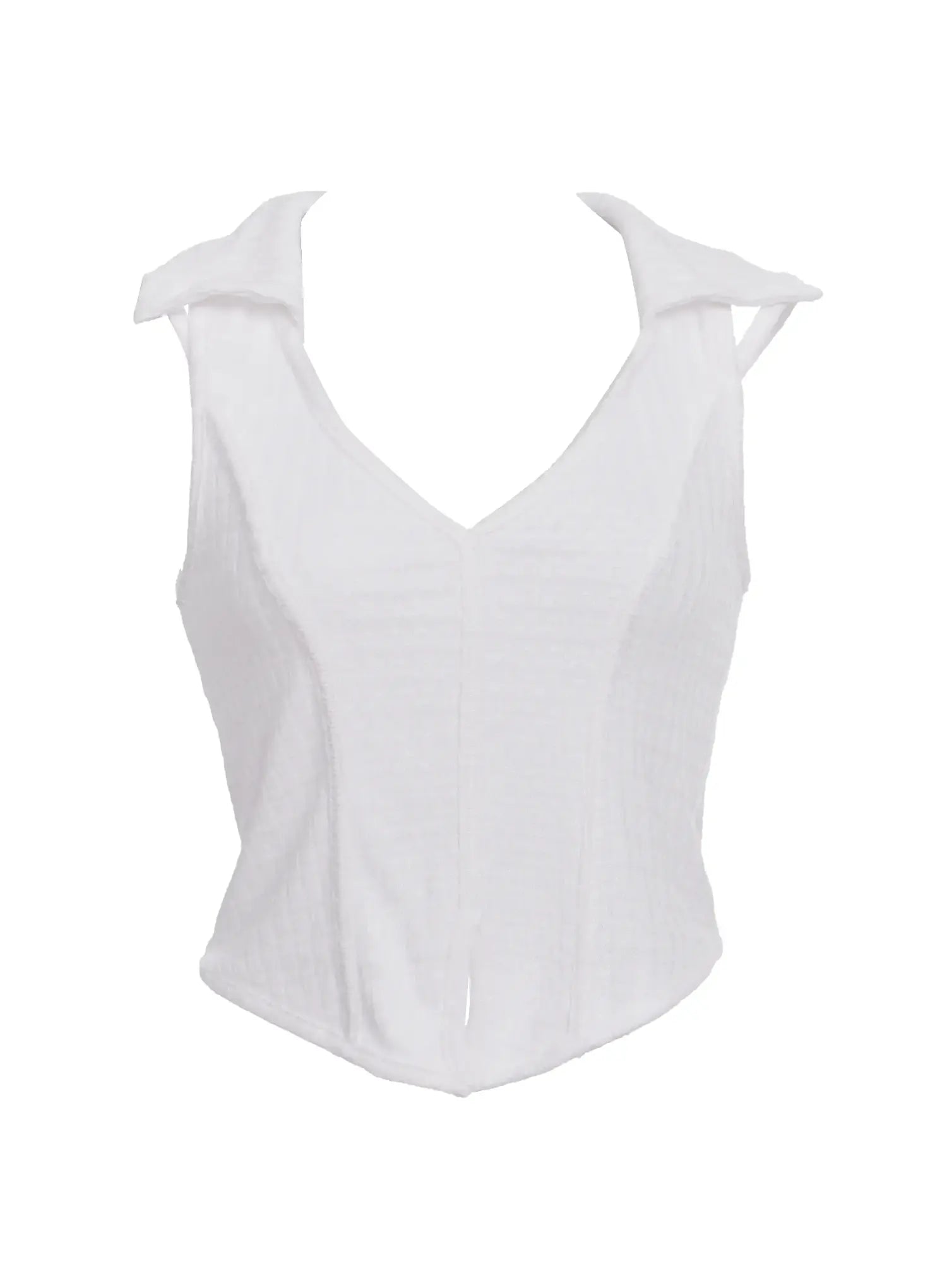 waffle-collar-sleeveless-top-ic503 / White