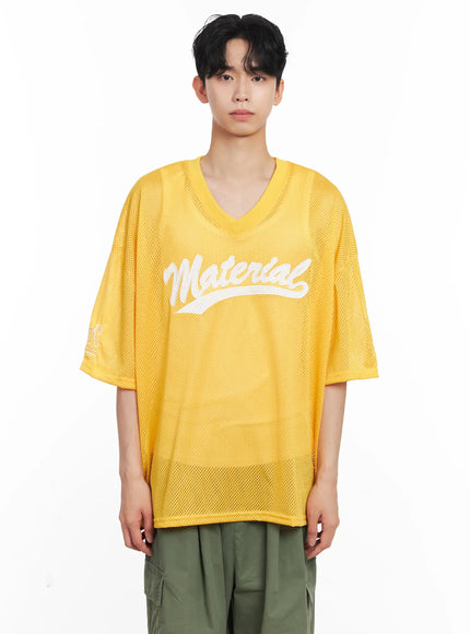 mens-embroidered-mesh-graphic-tee-iu526 / Yellow