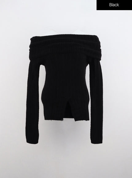 off-shoulder-rib-sweater-io320 / Black