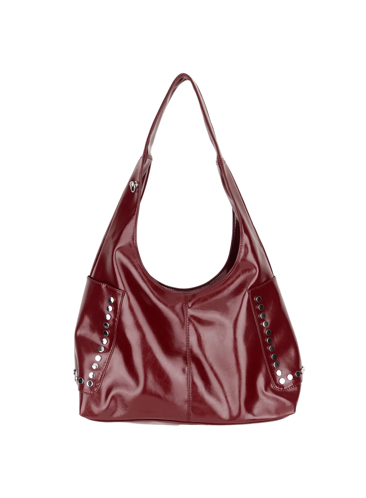 glossy-faux-leather-studded-shoulder-bag-cm520 / Dark red