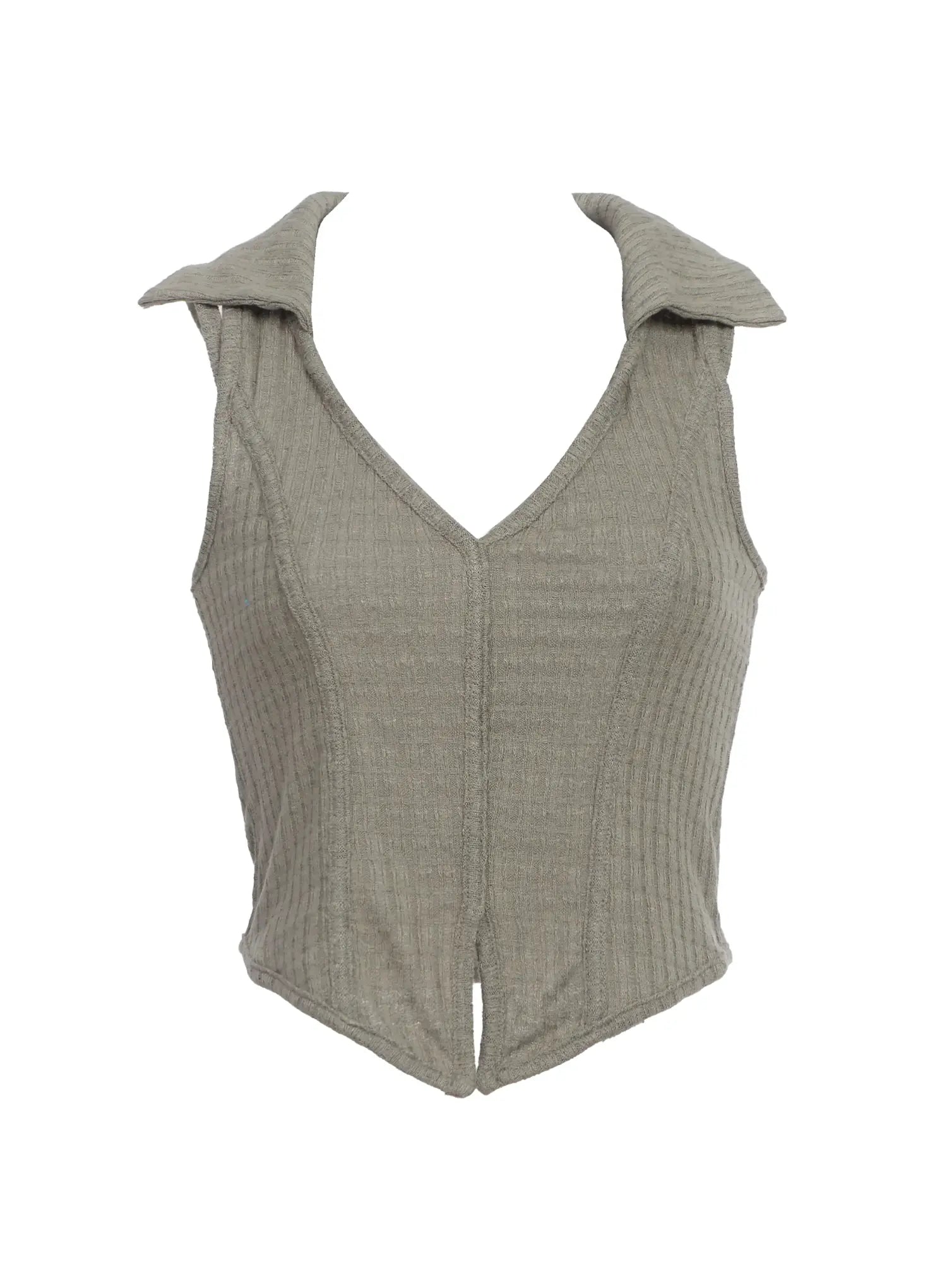 waffle-collar-sleeveless-top-ic503 / Dark green