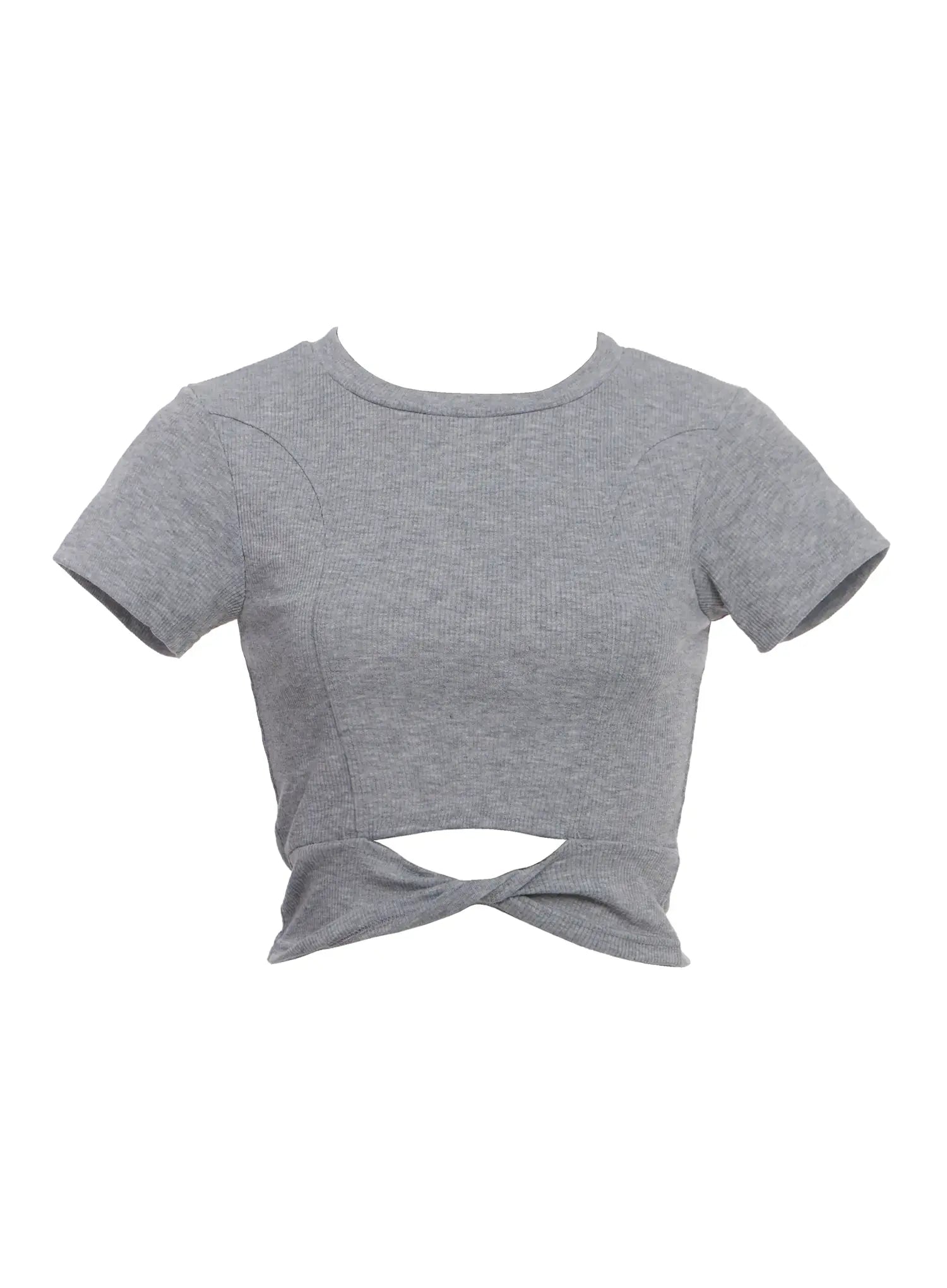twisted-knot-front-cropped-tee-ic503 / Gray