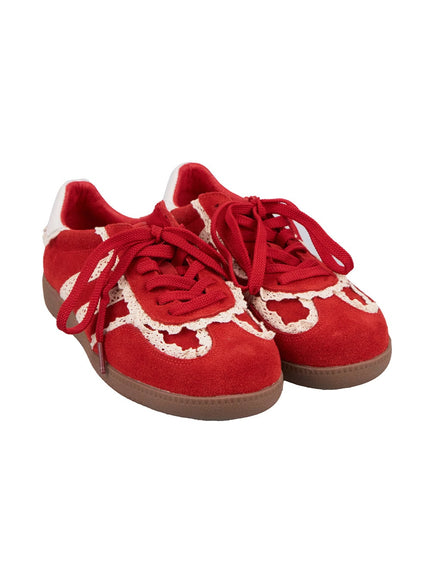 lace-trim-striped-sneakers-ij503 / Red