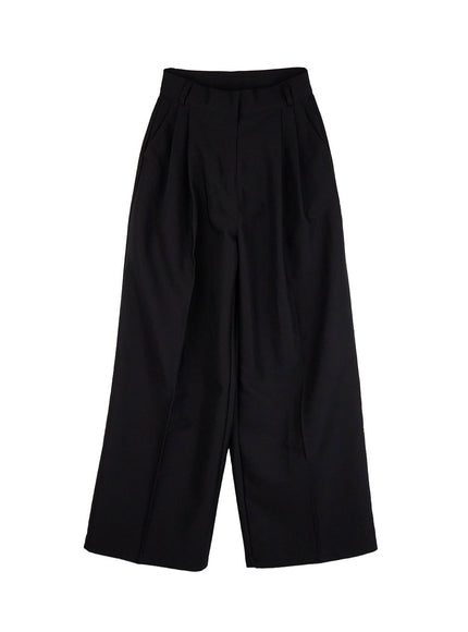 classic-pintuck-wide-fit-slacks-ij527 / Black