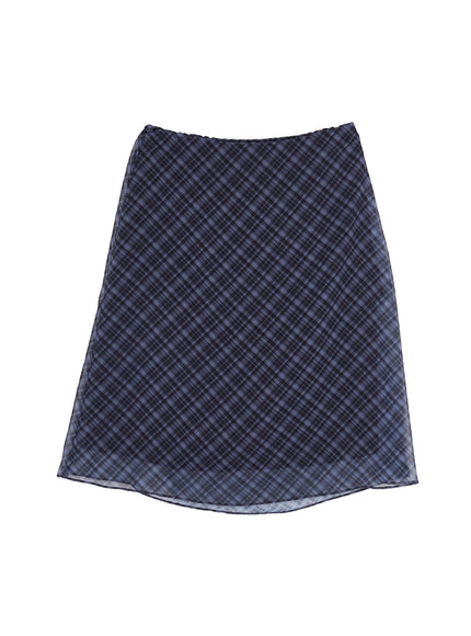 chiffon-flare-plaid-midi-skirt-iy507 / Black