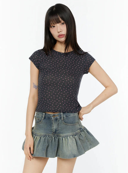 floral-cap-sleeve-top-cu515 / Dark gray