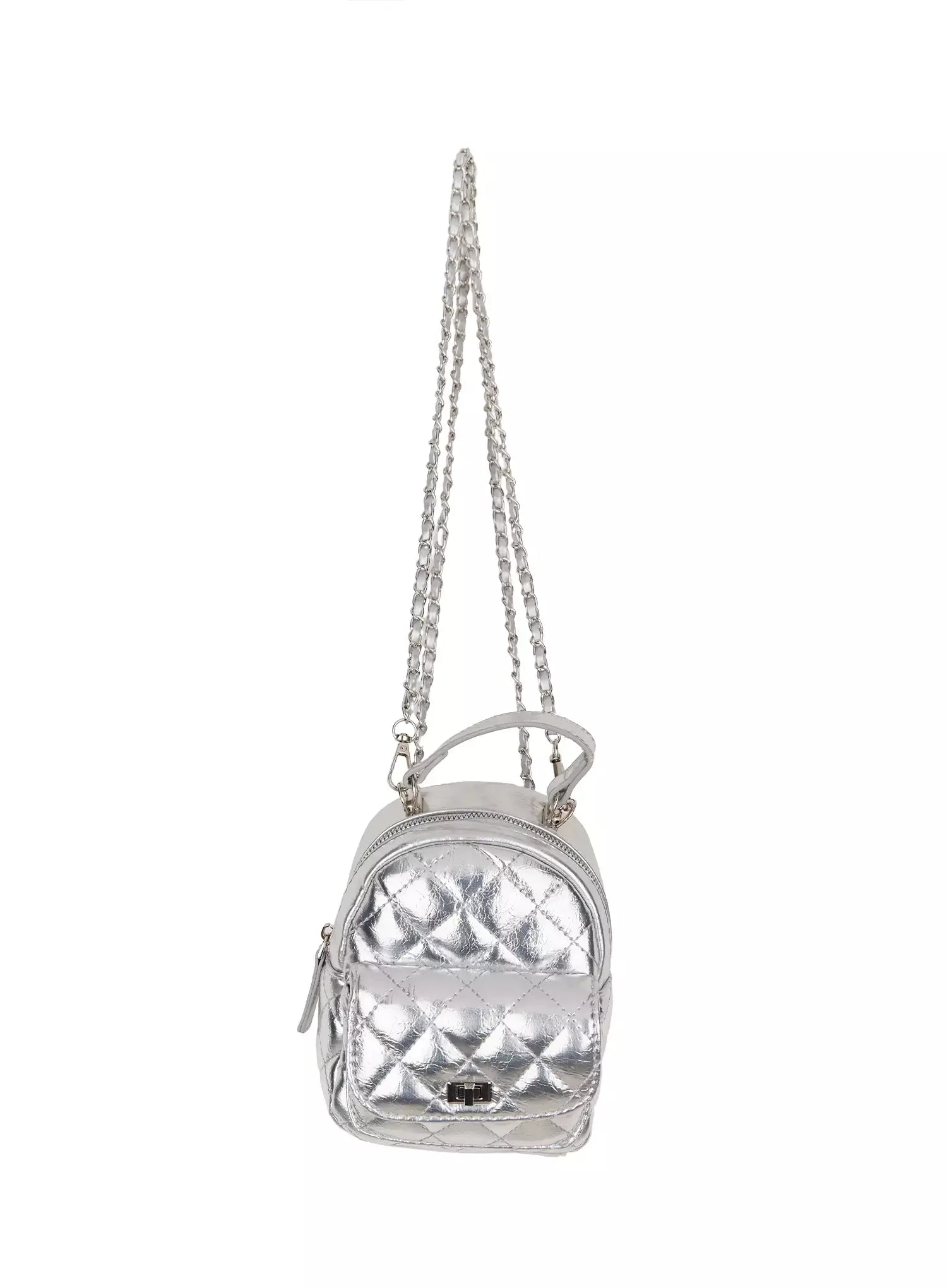 quilted-mini-chain-backpack-im502 / Silver