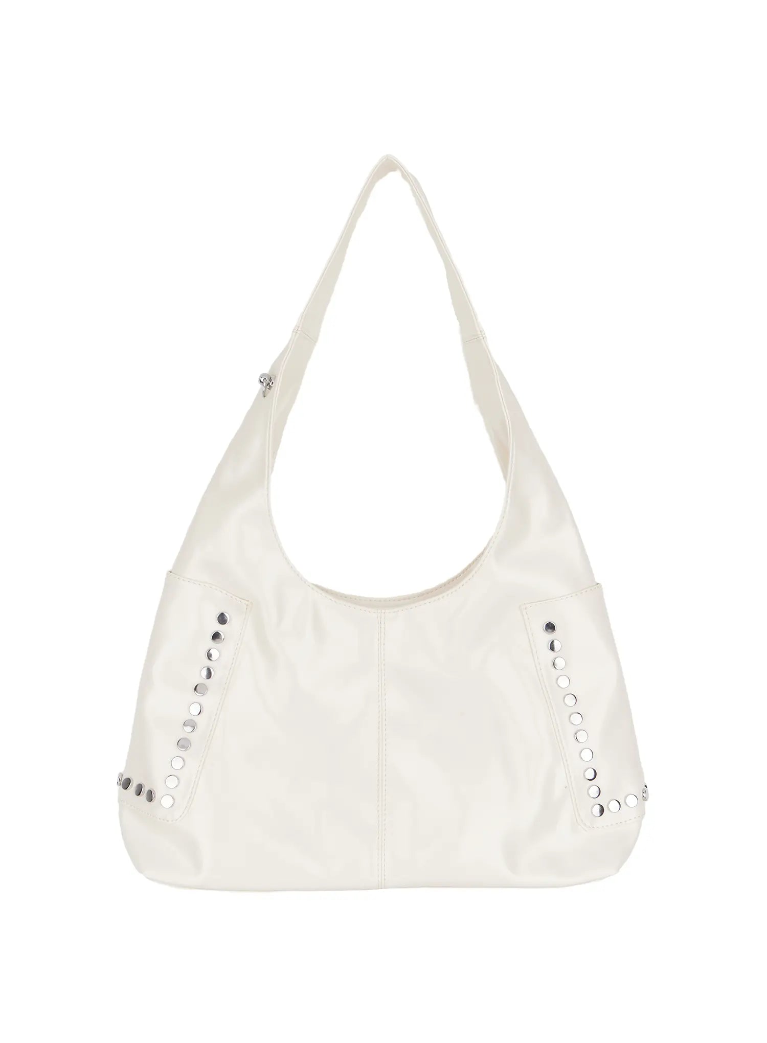 glossy-faux-leather-studded-shoulder-bag-cm520 / White