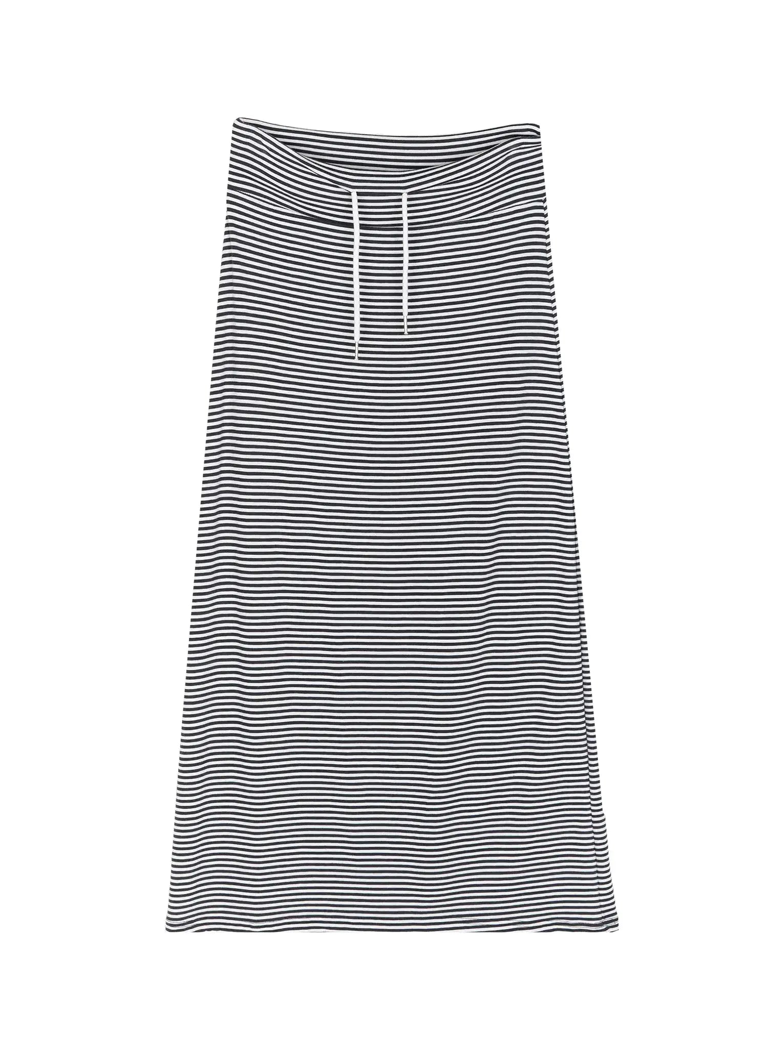 striped-drawstring-maxi-skirt-iu522 / Black