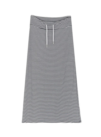 striped-drawstring-maxi-skirt-iu522 / Black