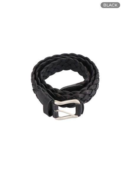 mens-woven-faux-leather-belt-ia401 / Black