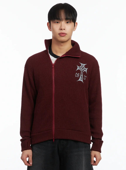 cross-print-high-neck-zip-up-cardigan-id515