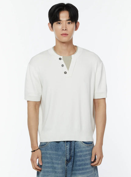 mens-layered-henley-neck-short-sleeve-knit-iu504